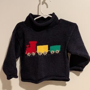 Navy Knit Kids Sweater with Colorful Train